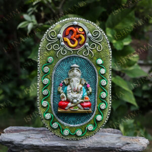 HANGING PLATE WITH OM & GANESH JI SILVER MARBLE DUST