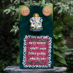 WOODEN HANGING PLATE WITH SUBH LABH GANESH JI WITH MANTRA MARBLE DUST WHITE